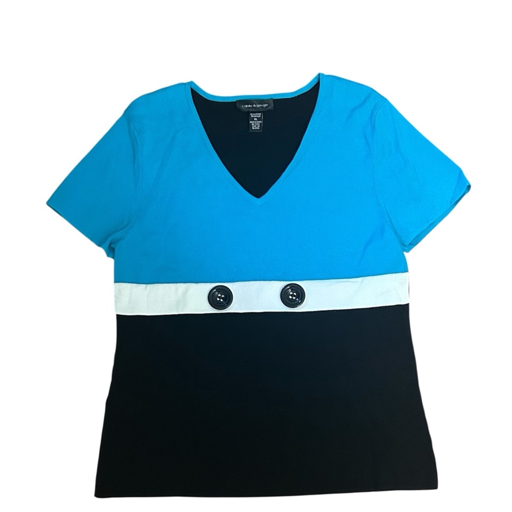 Cable & Gauge V-Neck Blue and Black Tee